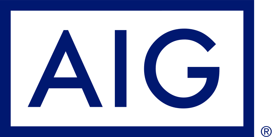 The AIG logo features bold, blue capital letters AIG inside a blue rectangular border on a white background.