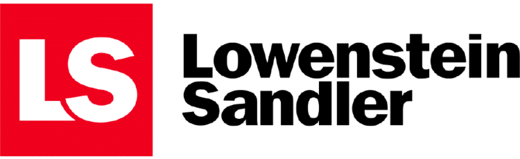 Logo for Lowenstein Sandler featuring a white LS inside a red square next to the firms name in black text.